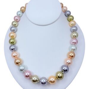 Vintage Kenneth J Lane Pastel Pearl Necklace 22" Large Heavy Inaugural Easter